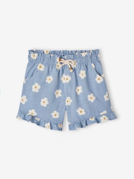 Meisjesshort met ruches blauw+ecru+marineblauw - vertbaudet enfant 