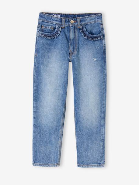 Rechte jeans MorphologiK meisjes heupomvang Medium stone - vertbaudet enfant 