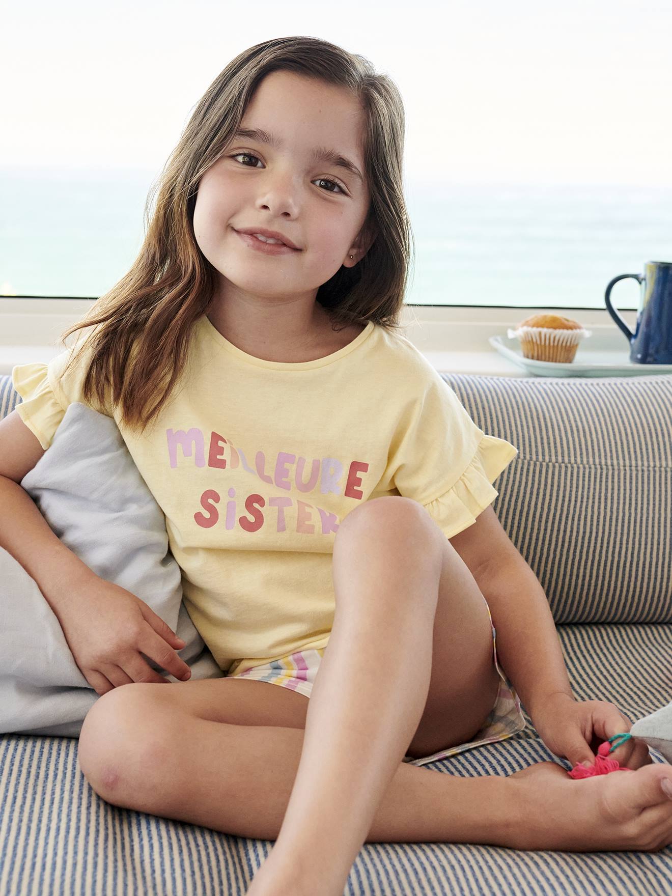 Meisjes pyjashort 'Best Sister' pastelgeel