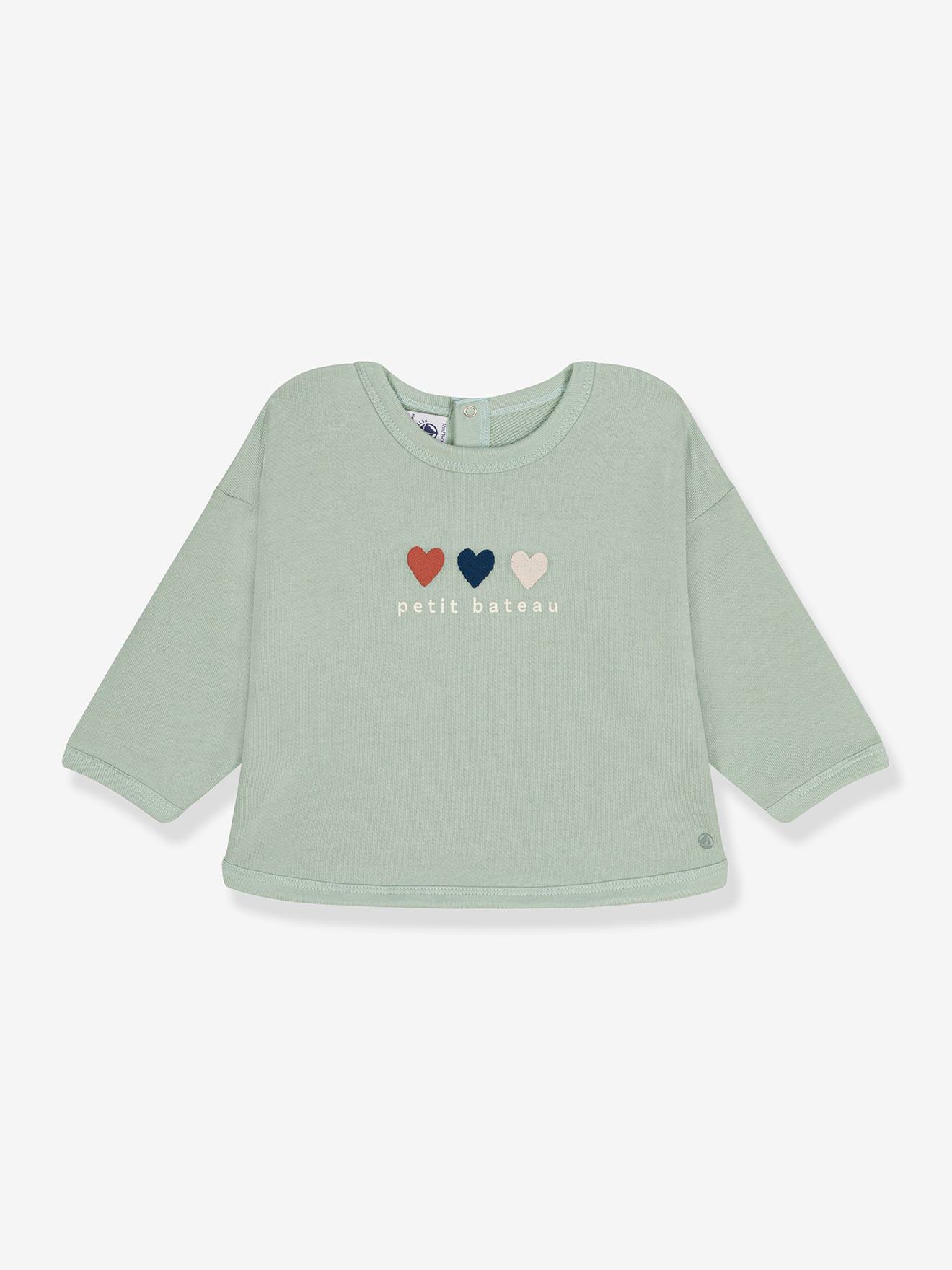 Meisjessweater met hartjes PETIT BATEAU amandelgroen