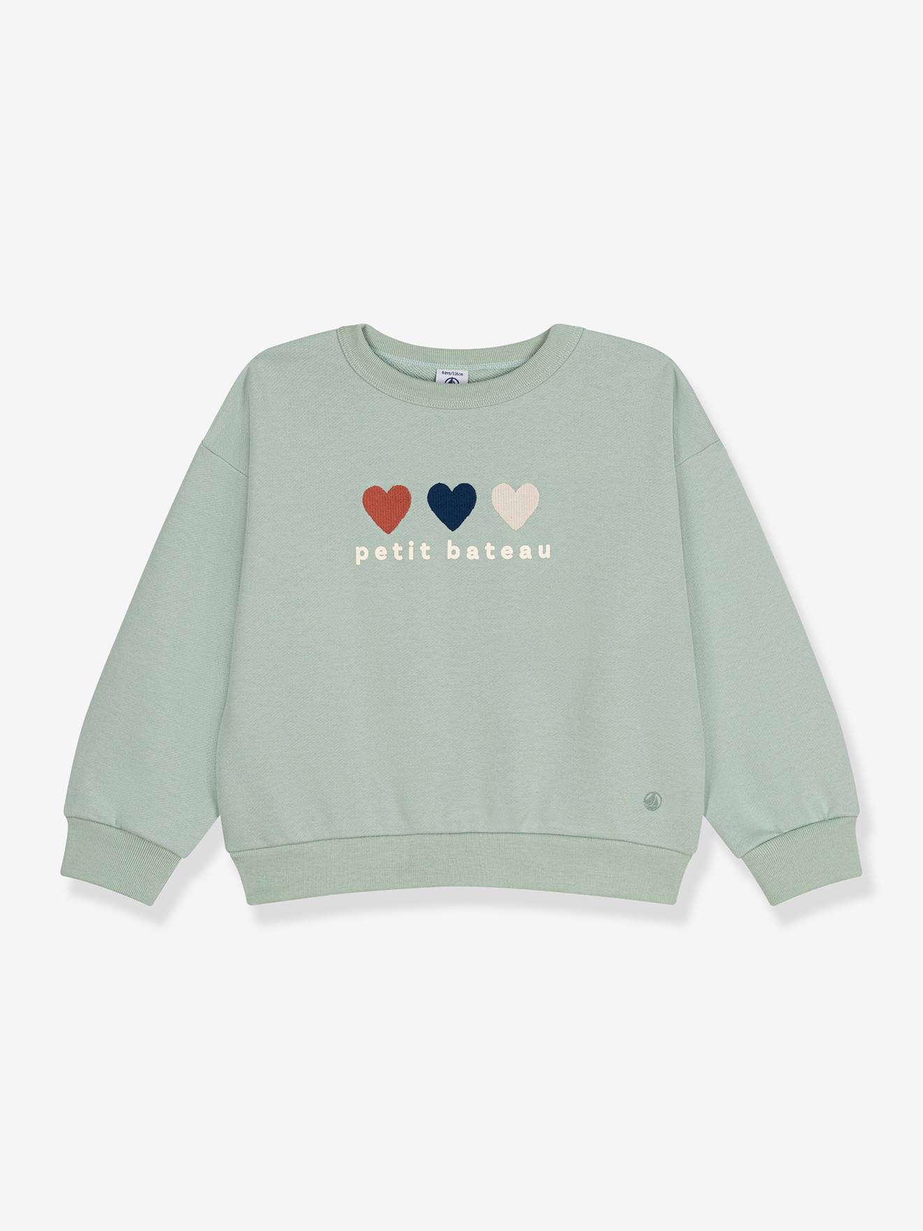 Meisjessweater met hartjes PETIT BATEAU amandelgroen