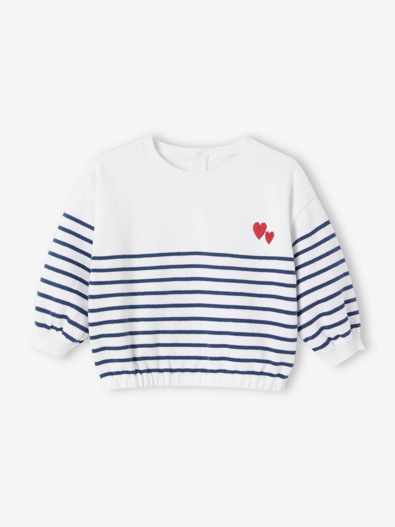 Geborduurde marinièretrui baby's marineblauw, gestreept