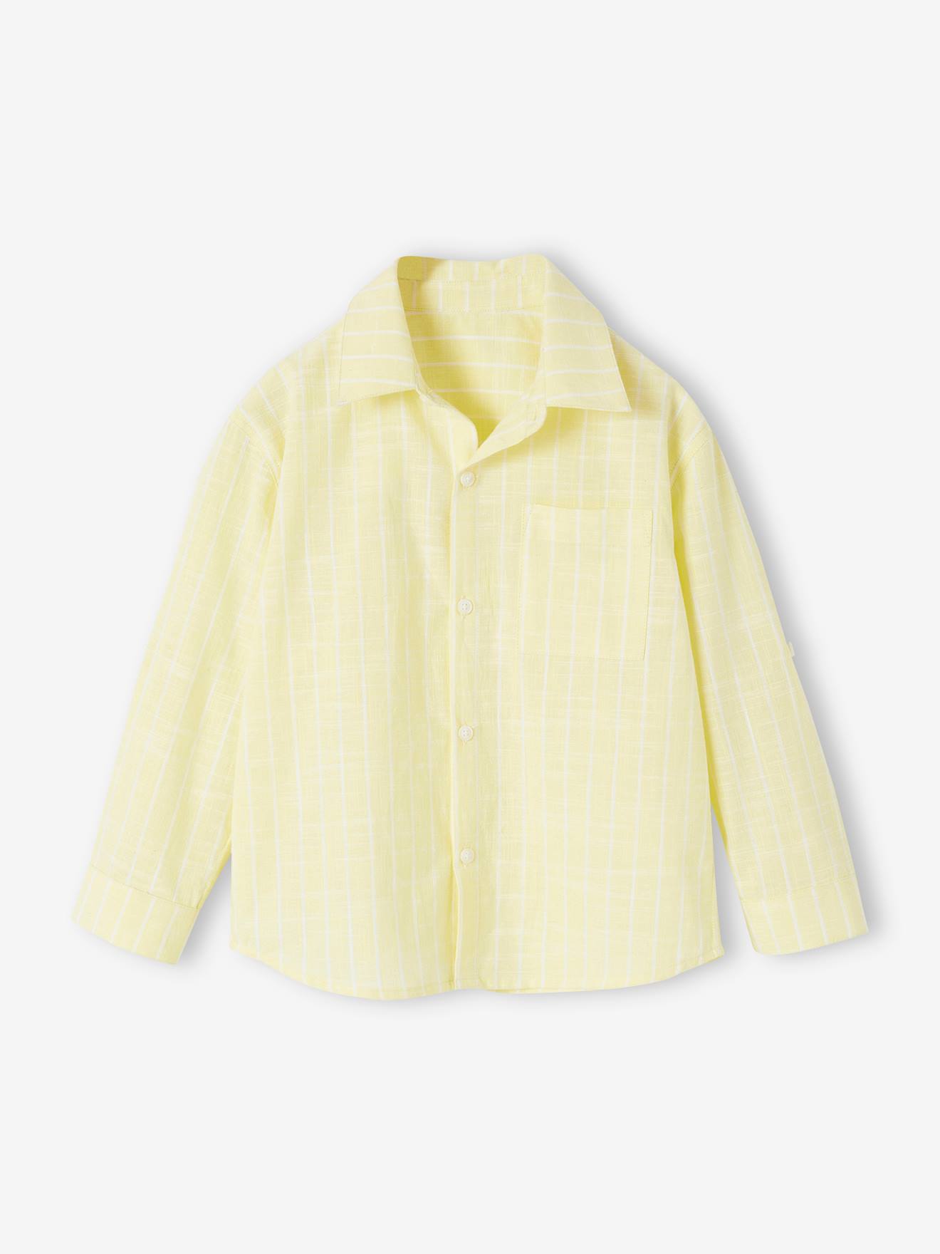 Gestreept overhemd met linnen effect voor jongens pastelgeel
