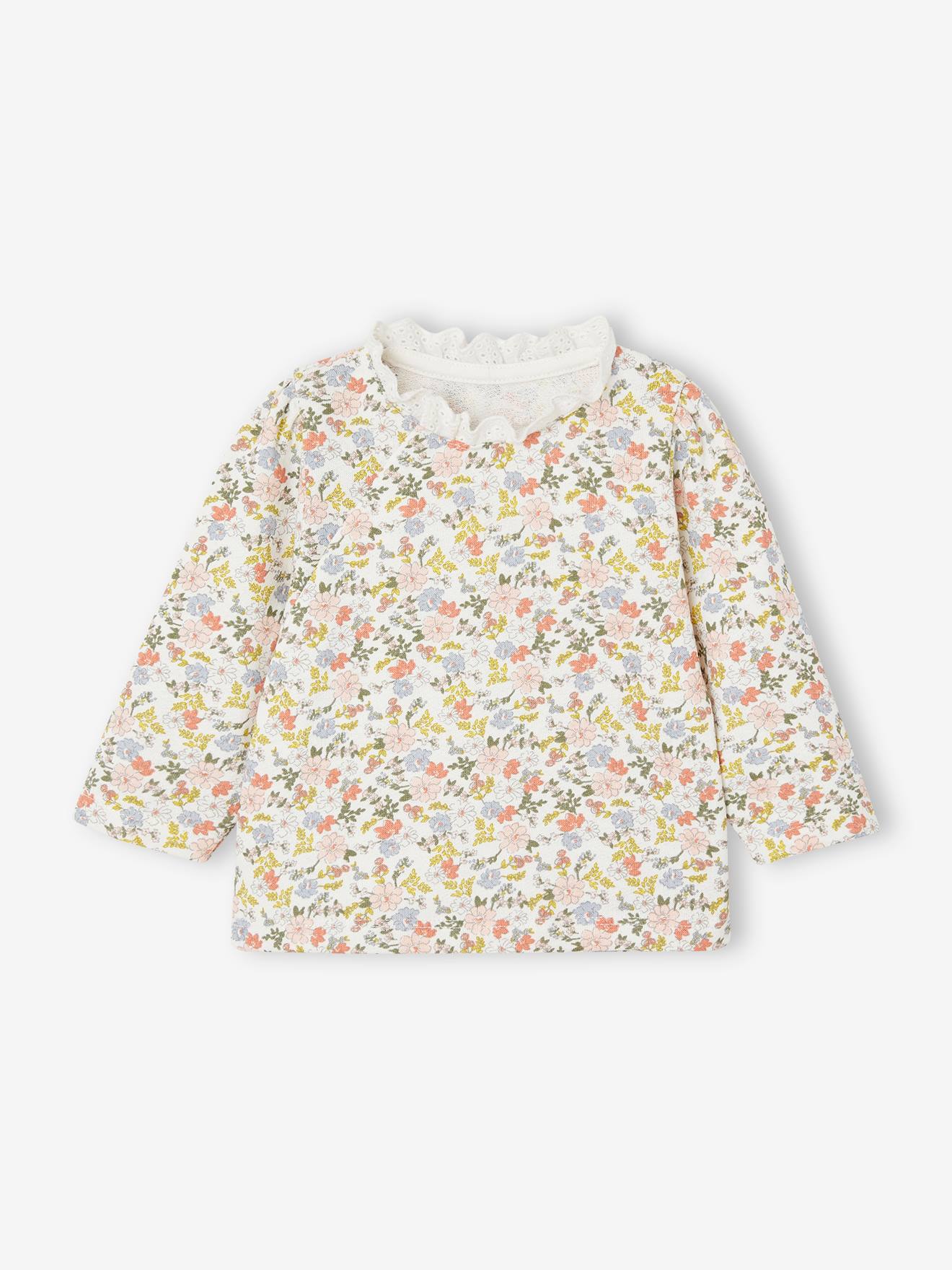 Gebloemd sweatshirt met kanten kraag ecru