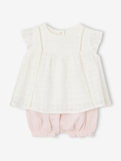 -Set geborduurde jurk en bloomer van katoengaas newborn