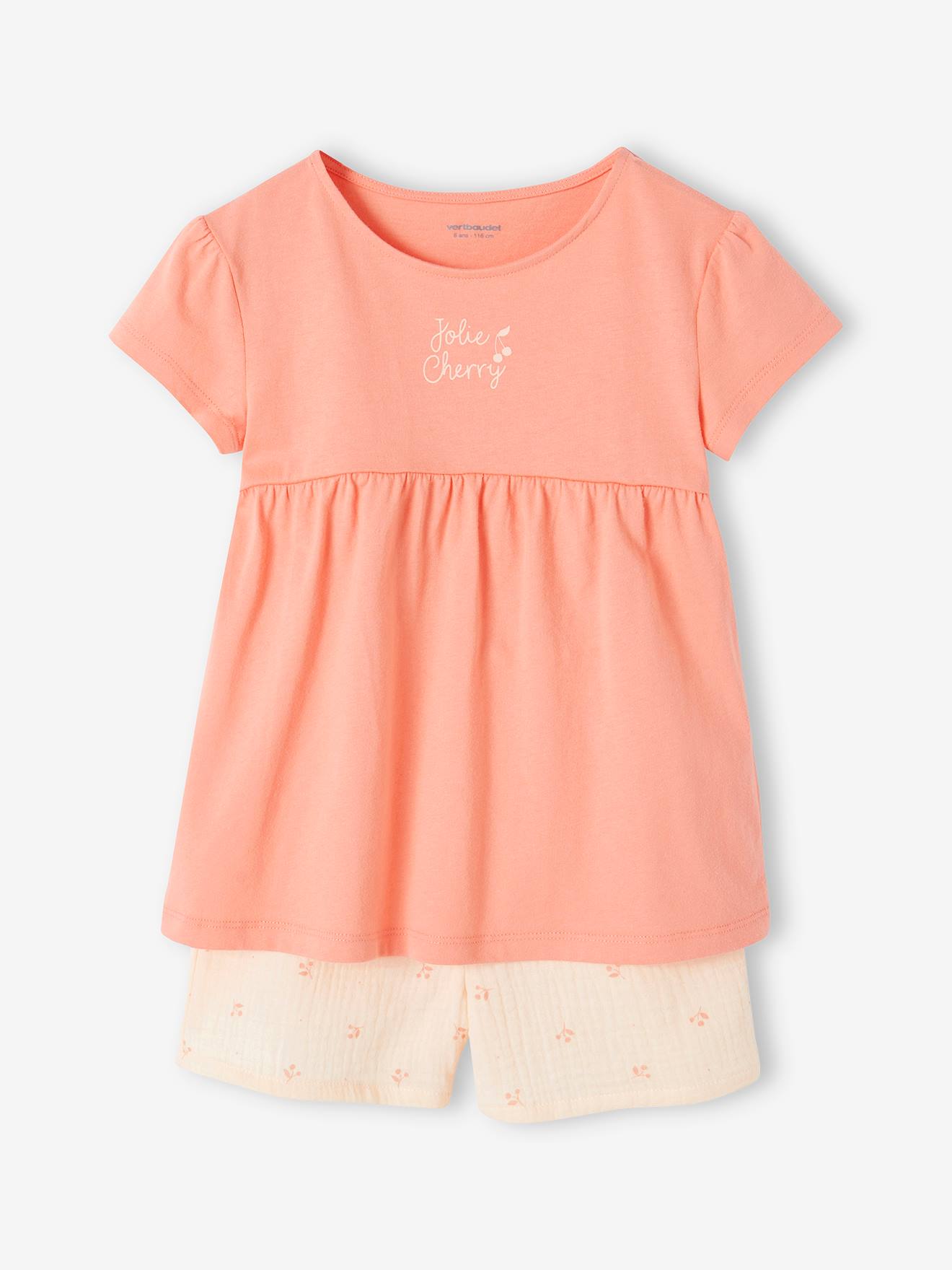 Pyjamashort voor meisjes van katoengaas rozen