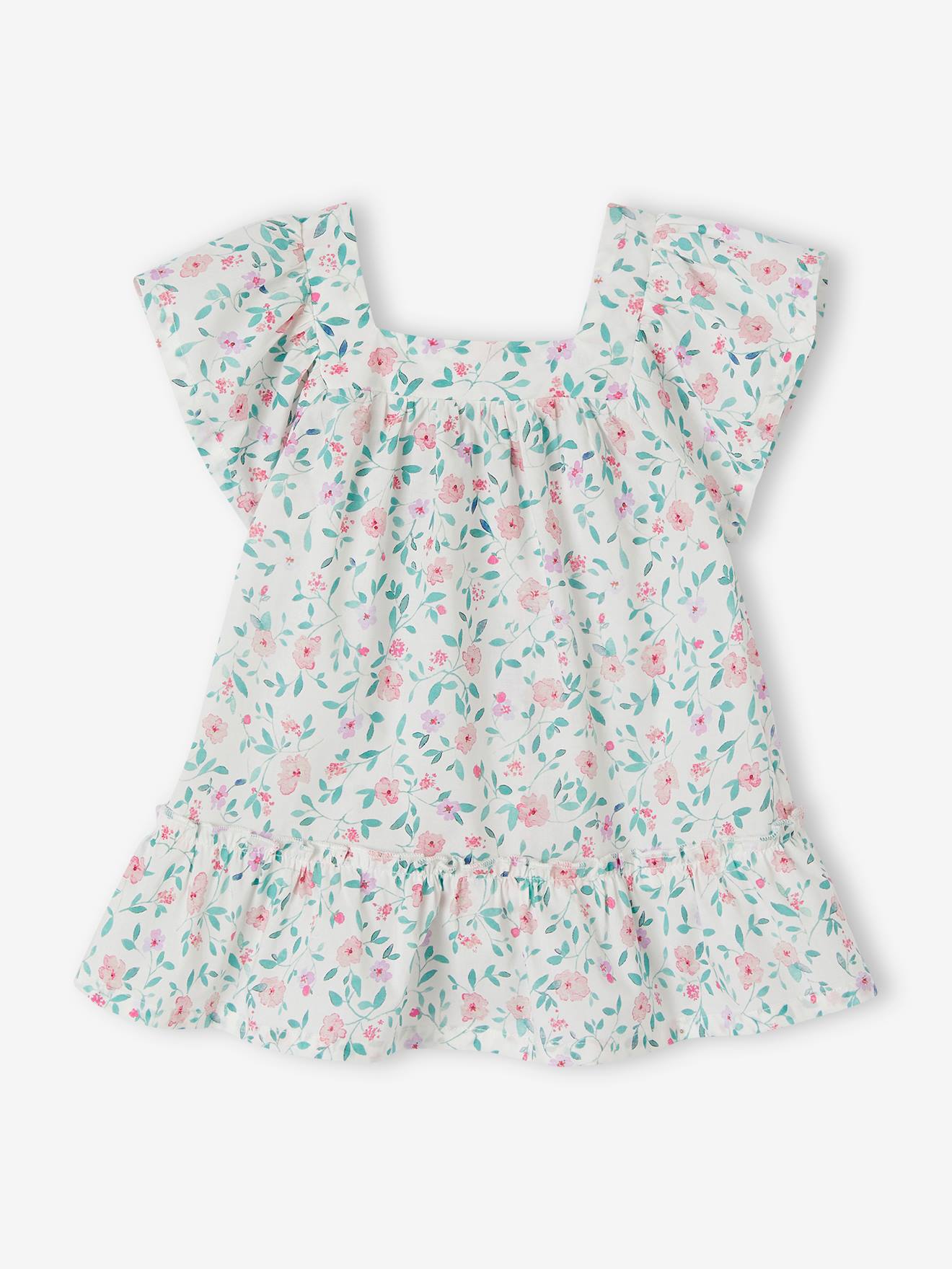 Babyjurk met bloemen en vlindermouwen ecru