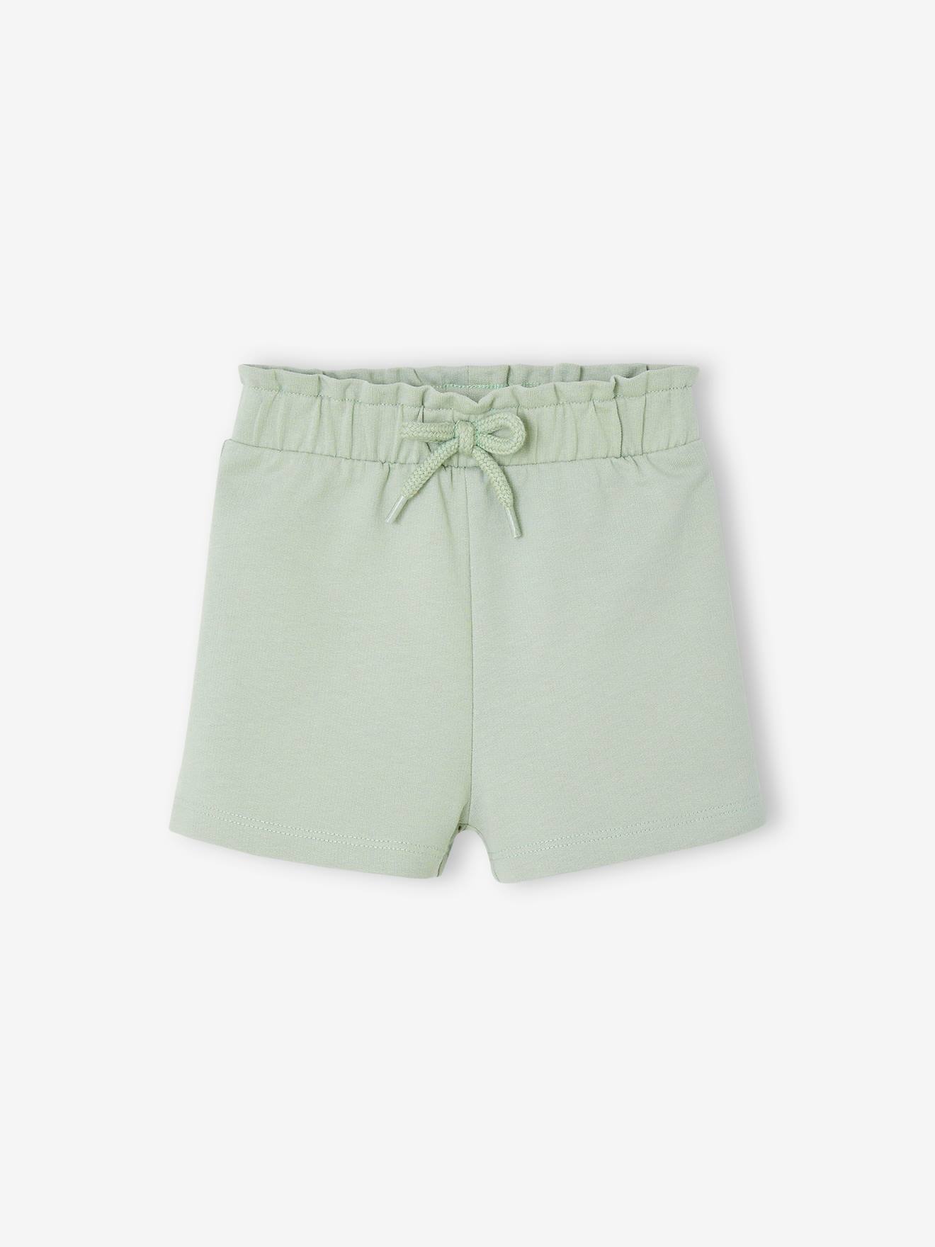 Fleece babyshort in paperbag-stijl blauwgroen