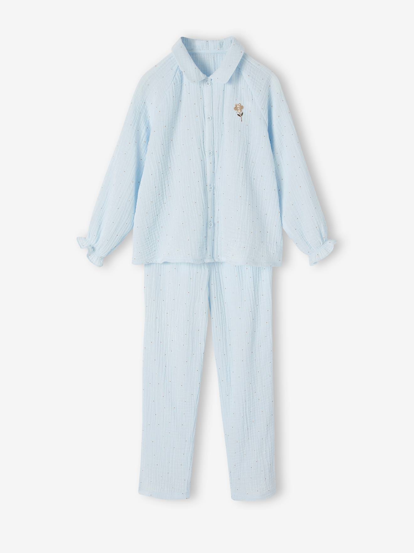 Pyjamatopje voor meisjes met sprankelende stippenprint hemelsblauw