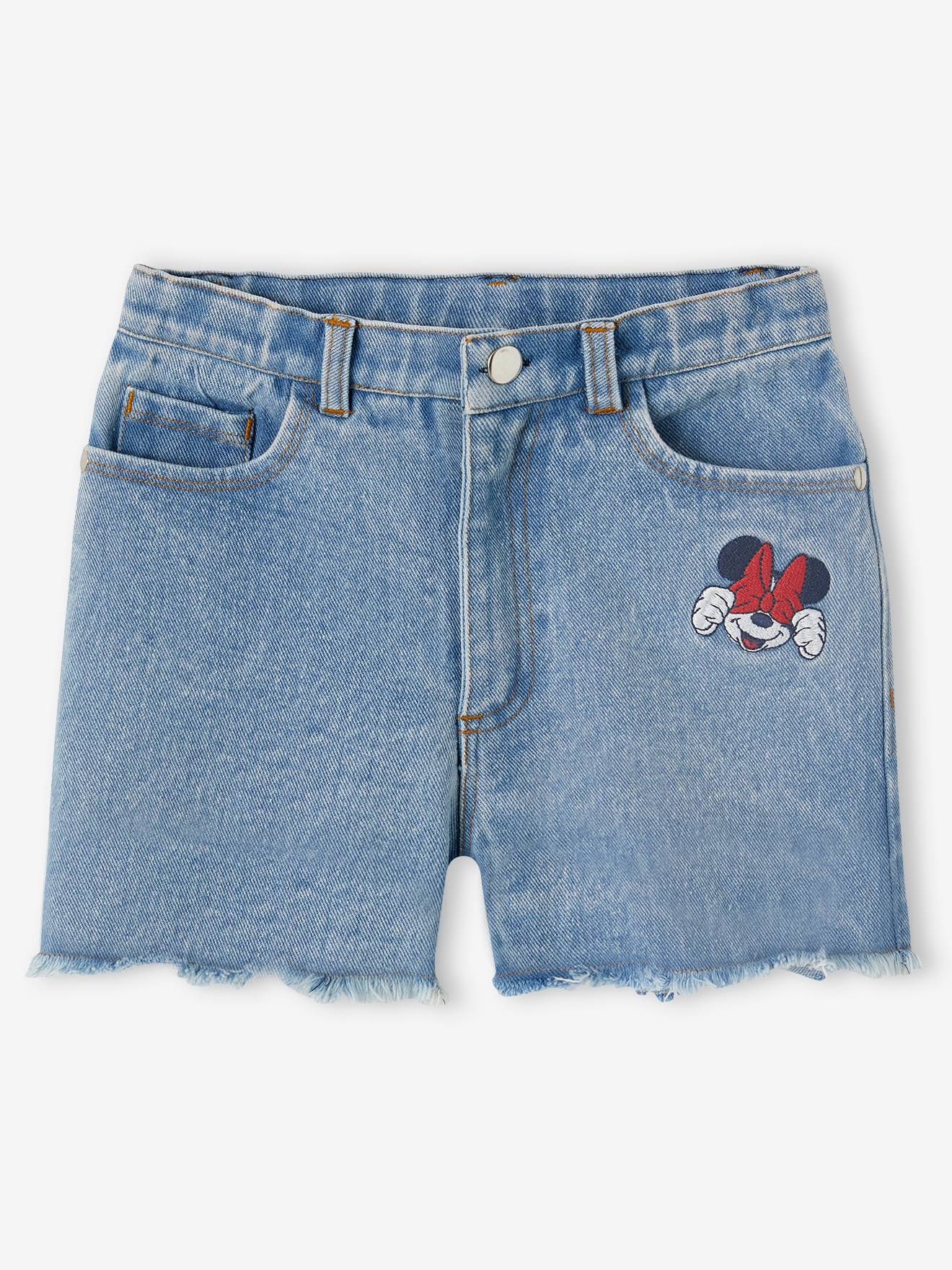 Denim Disney® Minnie geborduurde meisjesshort ongewassen denim