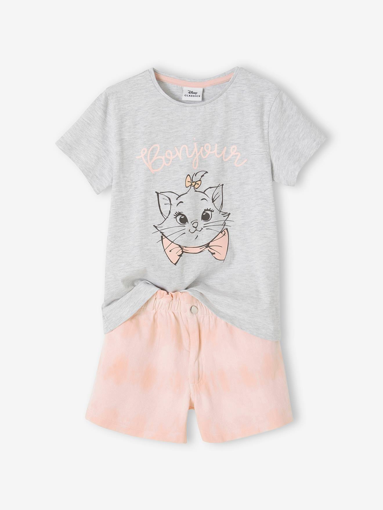 Meisjesset met T-shirt + short Disneyยฎ Marie De Aristokatten lichtroze