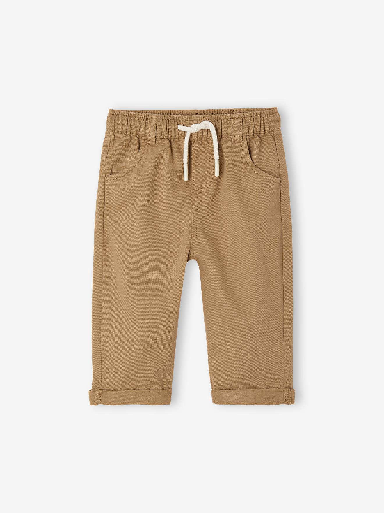 Rechte babybroek met elastische taille beige afbeelding