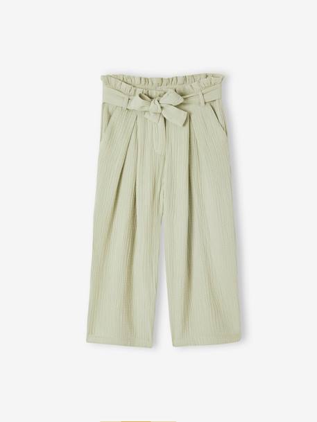 Wijde korte broek 'paperbag' voor meisjes, van katoengaas beige+lila+oudroze+saliegroen+wit - vertbaudet enfant 