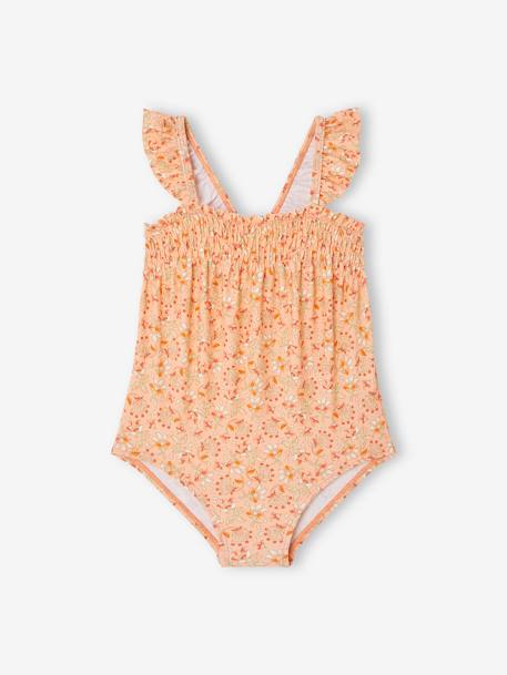 Badpak voor meisjesbaby met bloemenprint abrikoos - vertbaudet enfant 