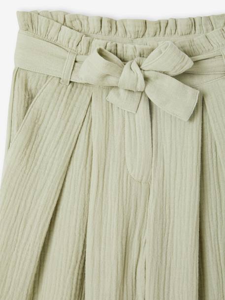 Wijde korte broek 'paperbag' voor meisjes, van katoengaas beige+lila+oudroze+saliegroen+wit - vertbaudet enfant 