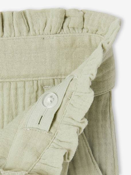 Wijde korte broek 'paperbag' voor meisjes, van katoengaas beige+lila+oudroze+saliegroen+wit - vertbaudet enfant 