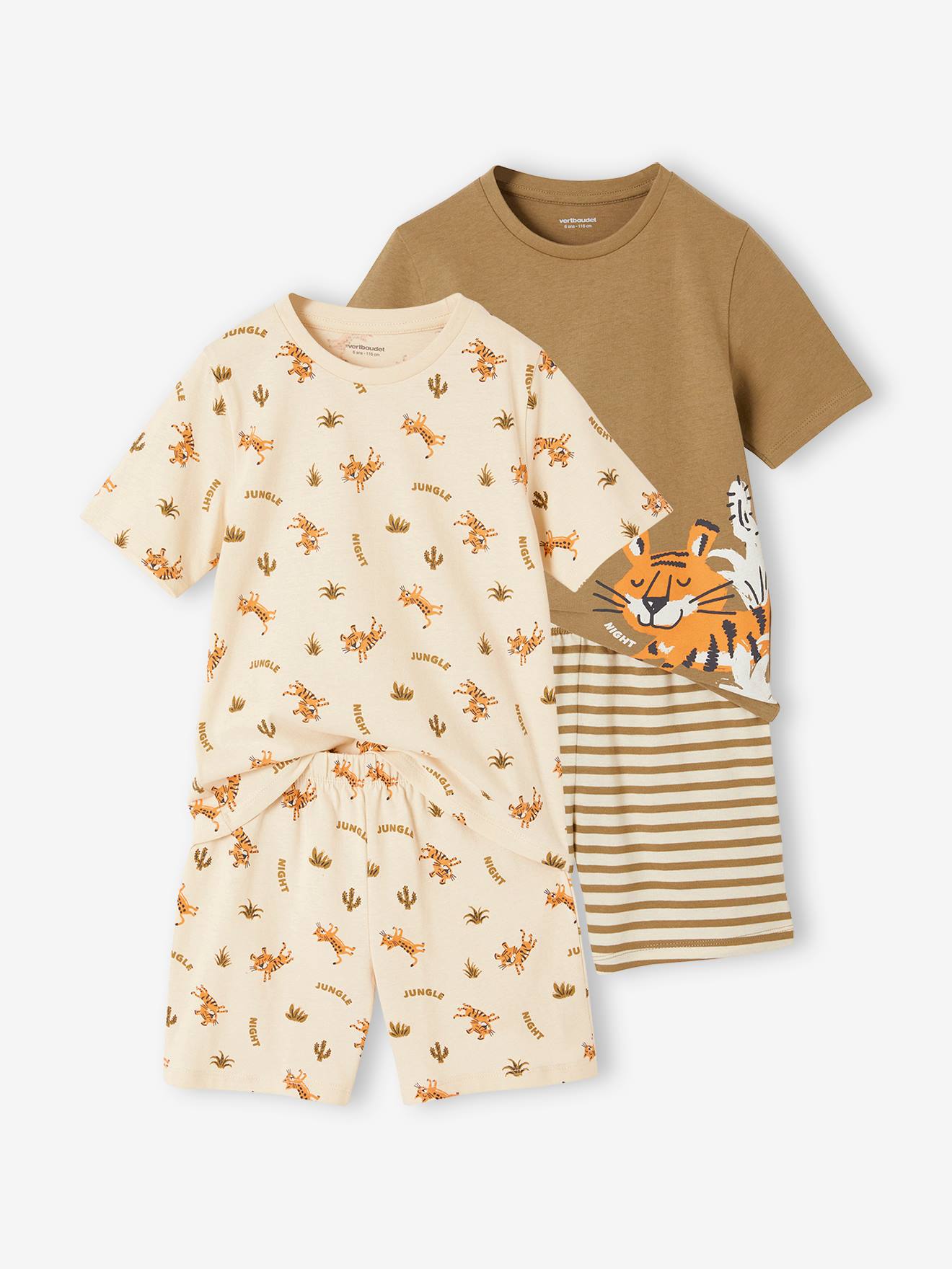 Set van 2 tijger pyjashorts voor jongens kaki