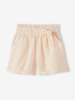 Meisje-Meisjesshort in "paperbag"-stijl, van katoengaas