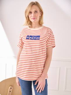 Zwangerschapskleding-T-shirt-Gestreept zwangerschapsshirt met opschrift in biologisch katoen