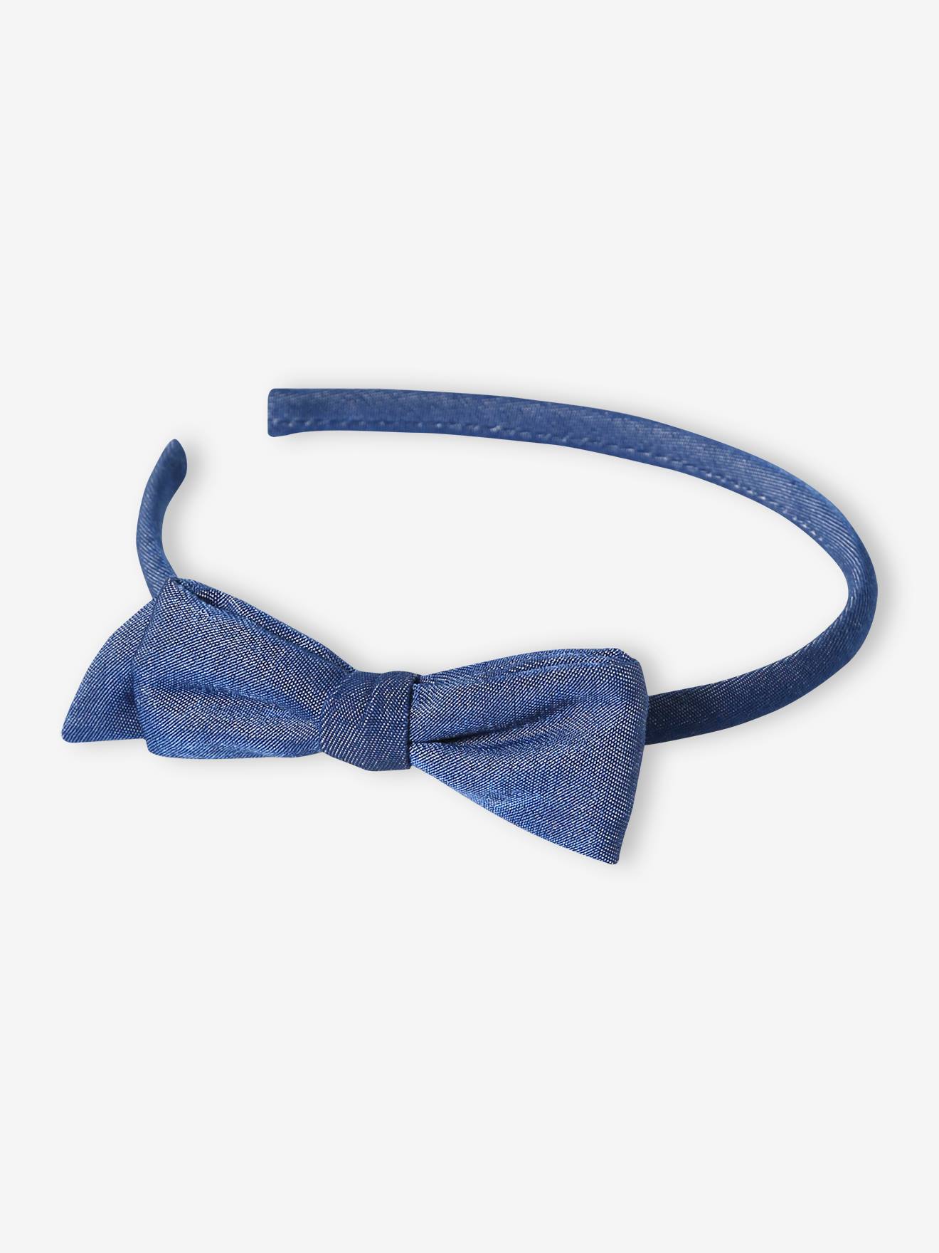 Haarband met stoffen strik blauw, bedrukt