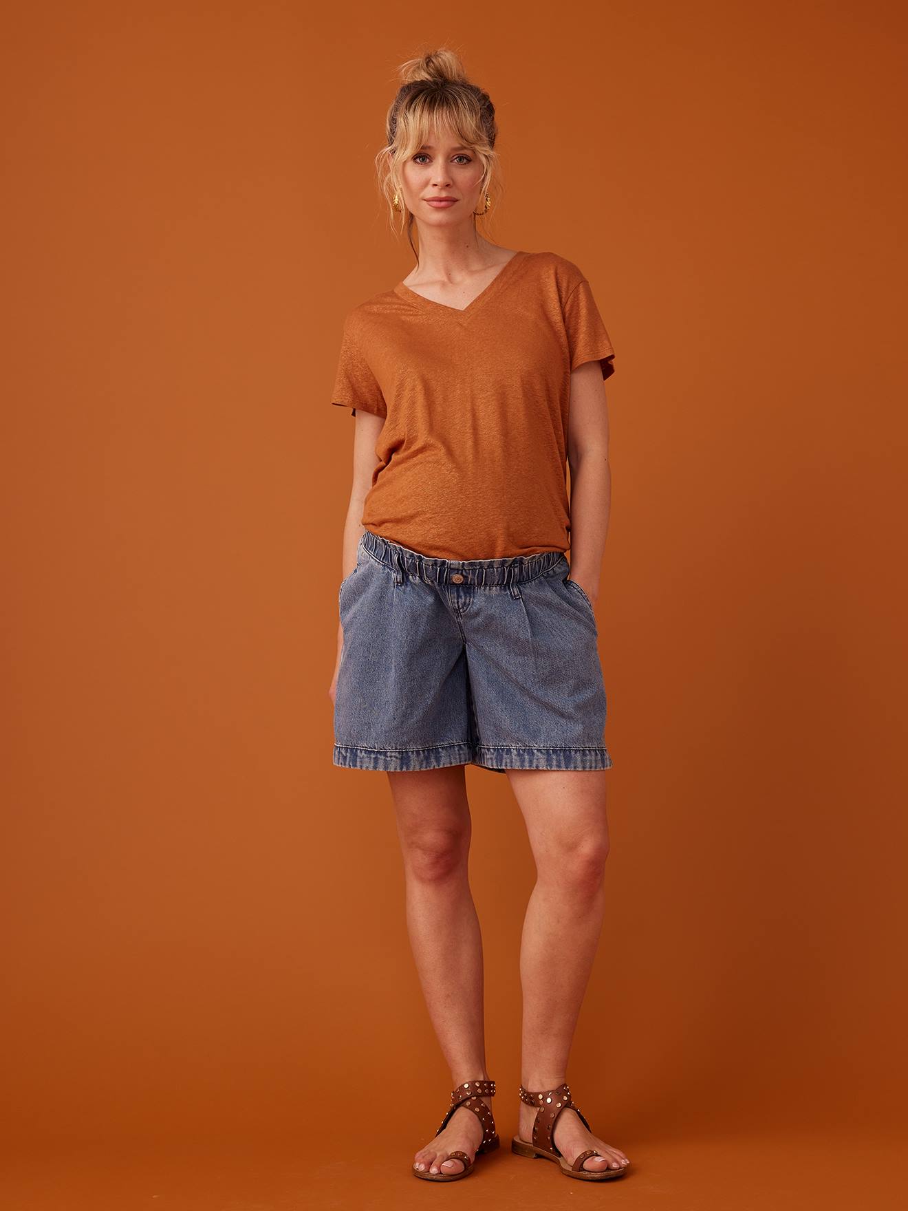 Denim zwangerschapsshort met paperbag-effect ENVIE DE FRAISE stone