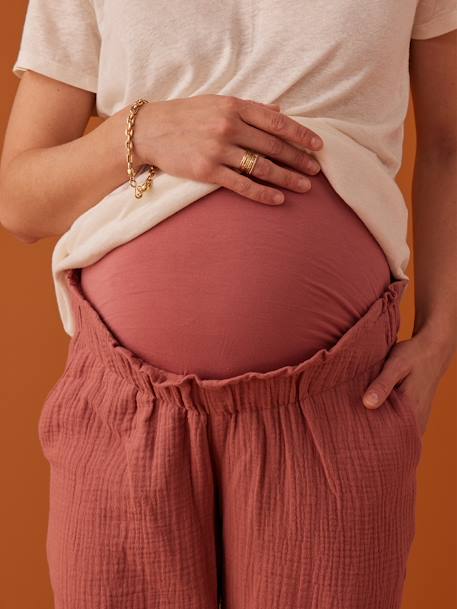 Zwangerschapsbroek van katoengaas in paperbag-stijl ENVIE DE FRAISE oudroze+zandbeige - vertbaudet enfant 