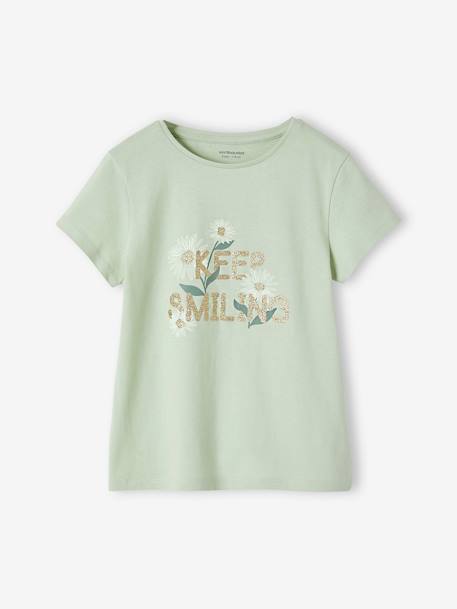 Set van 3 verschillende T-shirts voor meisjes met iriserende details framboos+pastelgeel+saliegroen+set camel+set inktkleur - vertbaudet enfant 