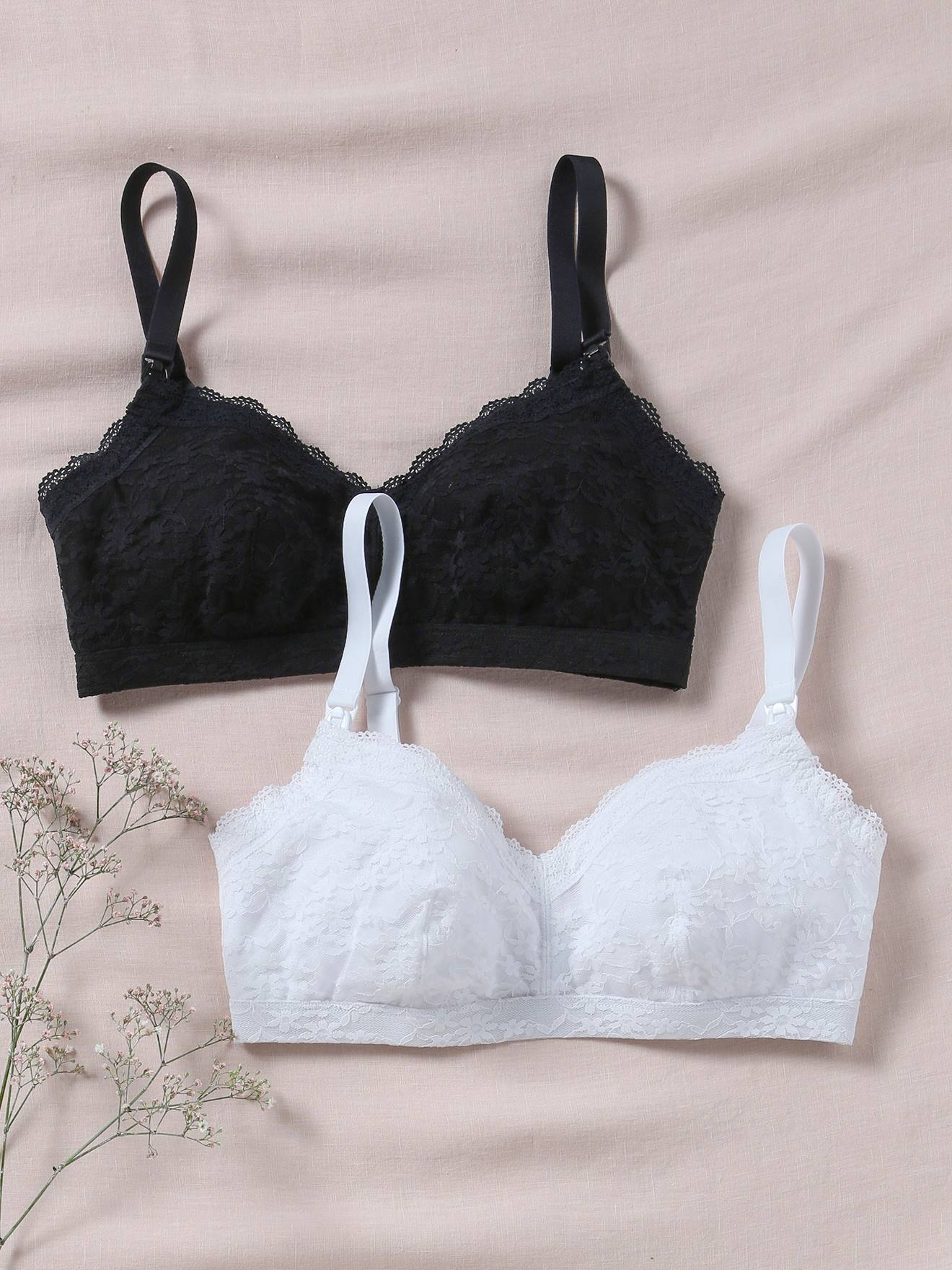 Set van 2 brassière voedingsbeha's van microvezel en kant zwart