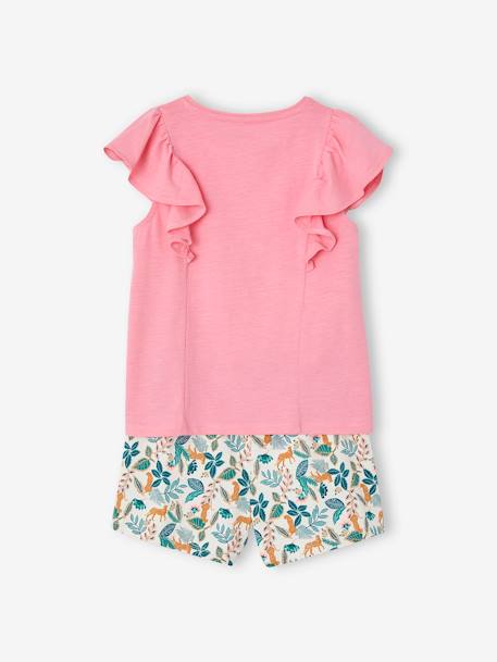 Set shirt en short voor meisjes blauwgroen+lichtroze+rozen - vertbaudet enfant 