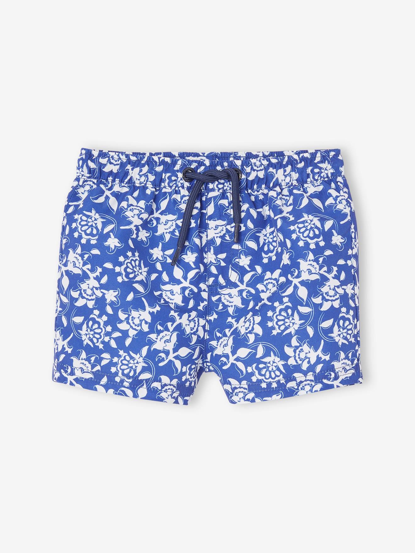 Bedrukte zwemshort voor babyjongens met bloemen blauw, bedrukt