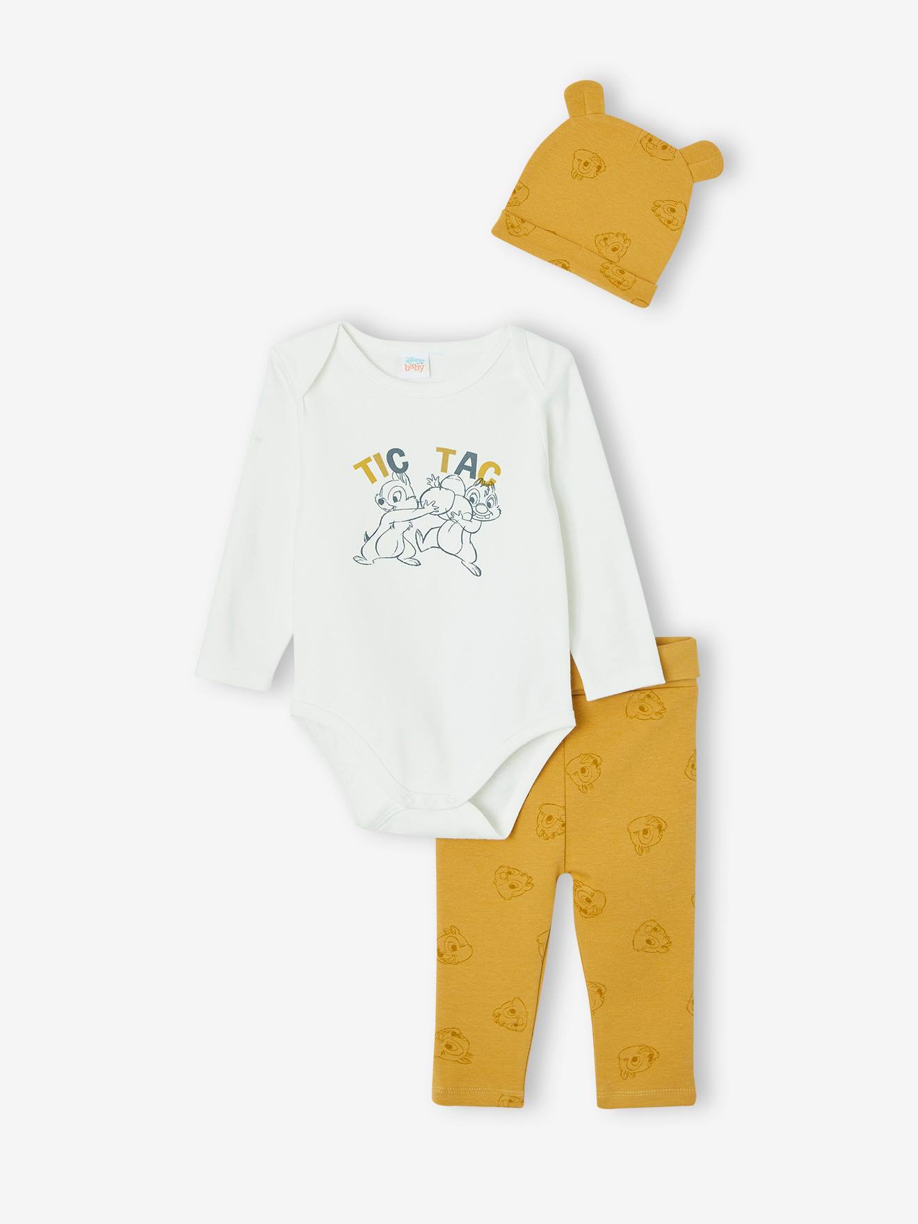 Set romper + broek + muts voor jongens Disneyยฎ Tic & Tac mosterdgeel