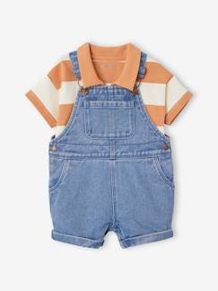 Baby-Babysetje met korte denim tuinbroek en gestreept poloshirt