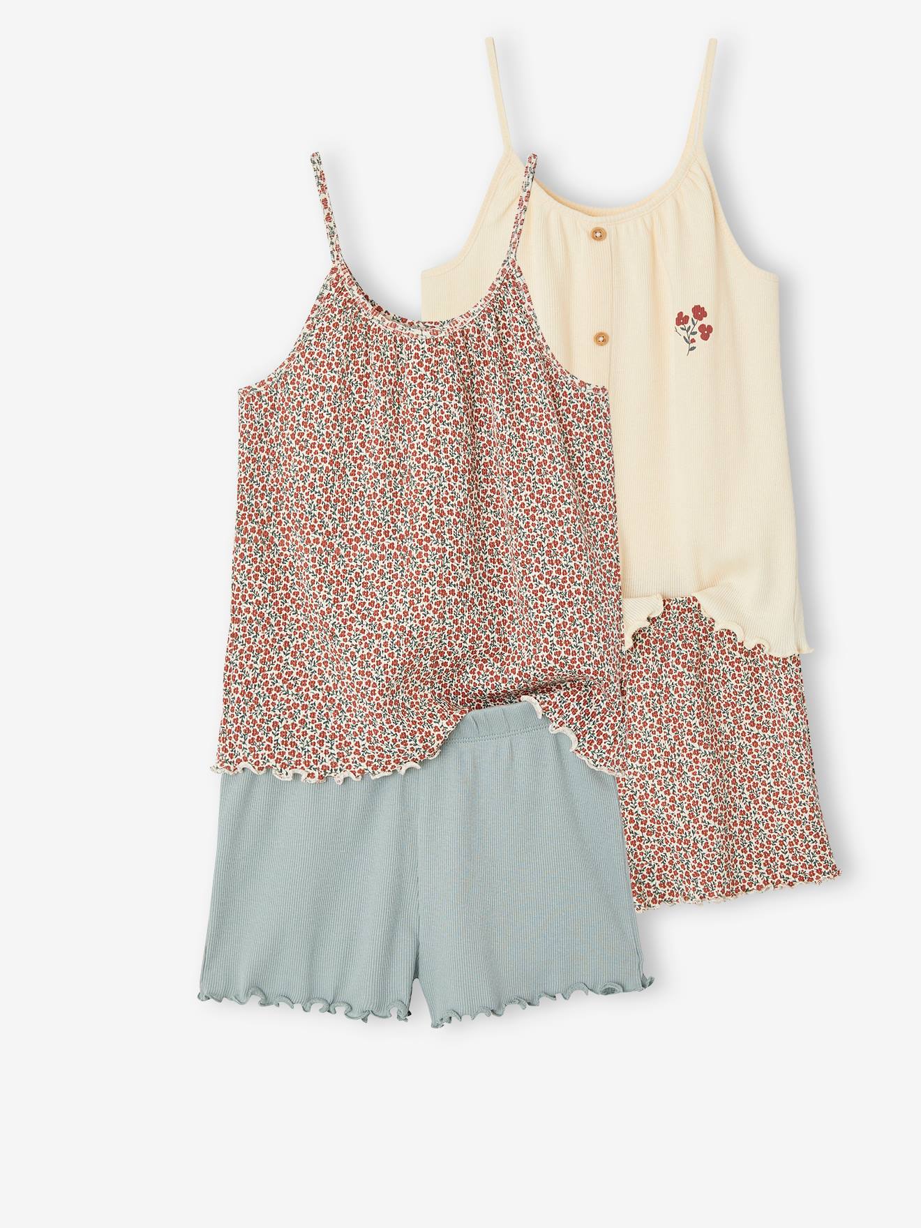 Set van 2 pyjashorts voor meisjes van ribtricot grijsblauw