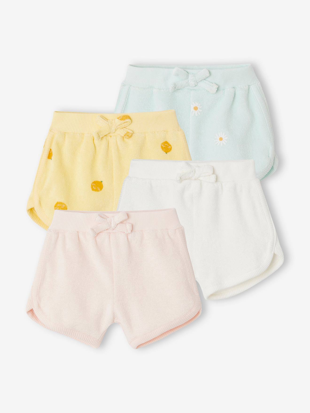 Set van 4 badstoffen shorts baby's lichtroze