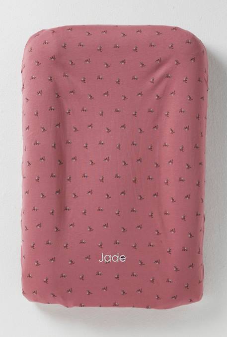 Hoes voor aankleedkussen in jersey ijsblauw+roze, bedrukt+rozenhout met print - vertbaudet enfant 