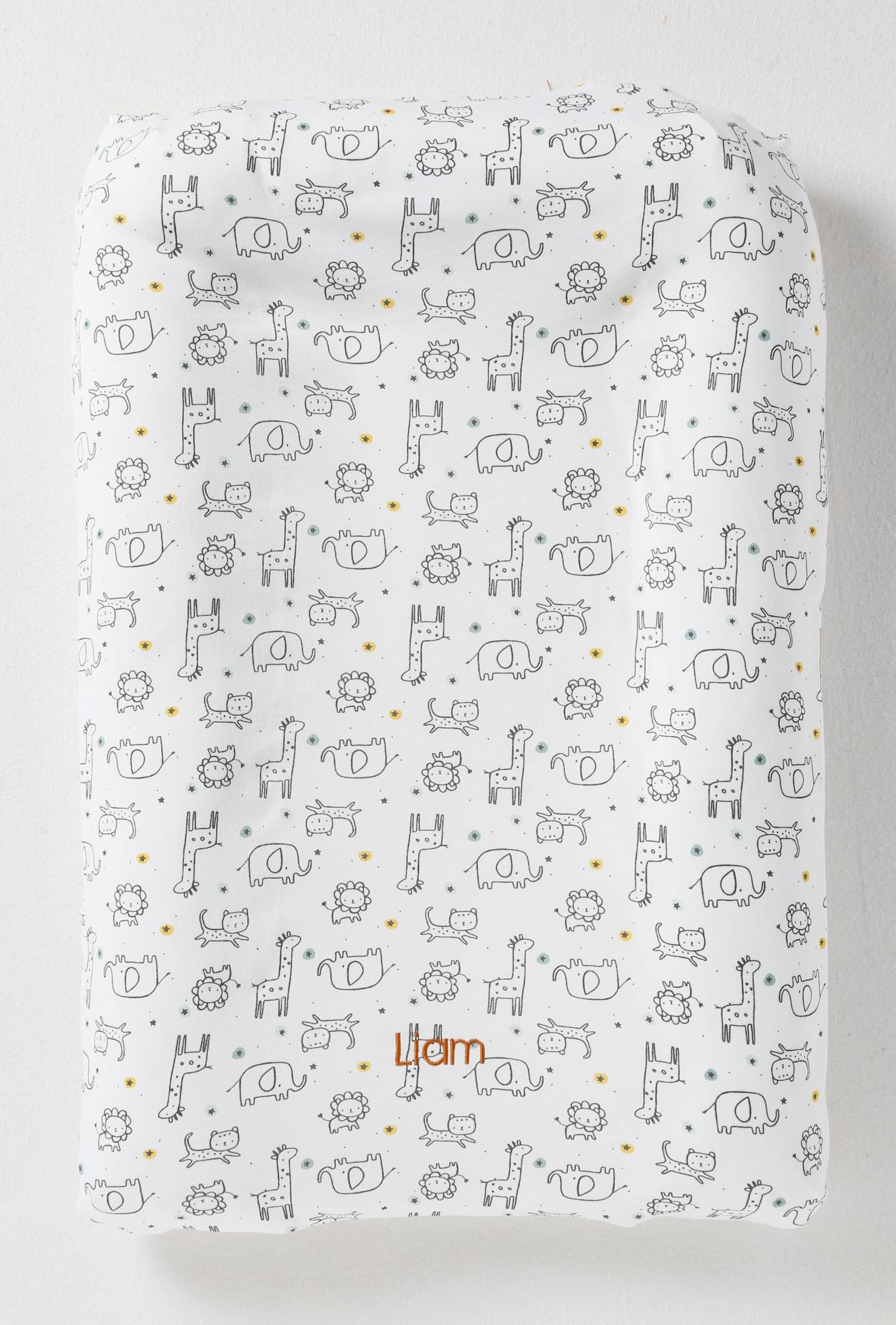 Katoenen hoes voor aankleedkussen ivoor met print