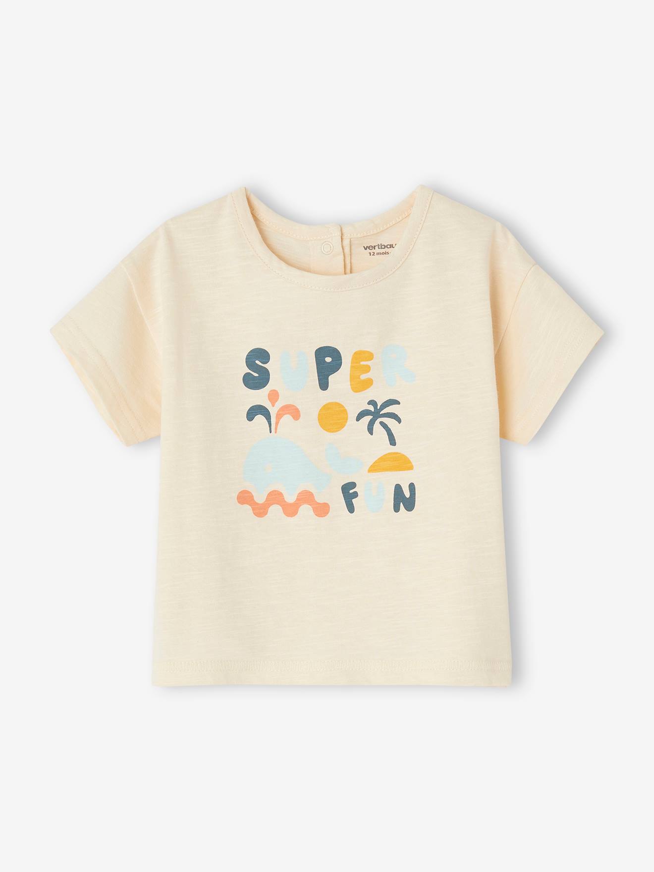 Babyshirt "Super fun" met korte mouwen ecru