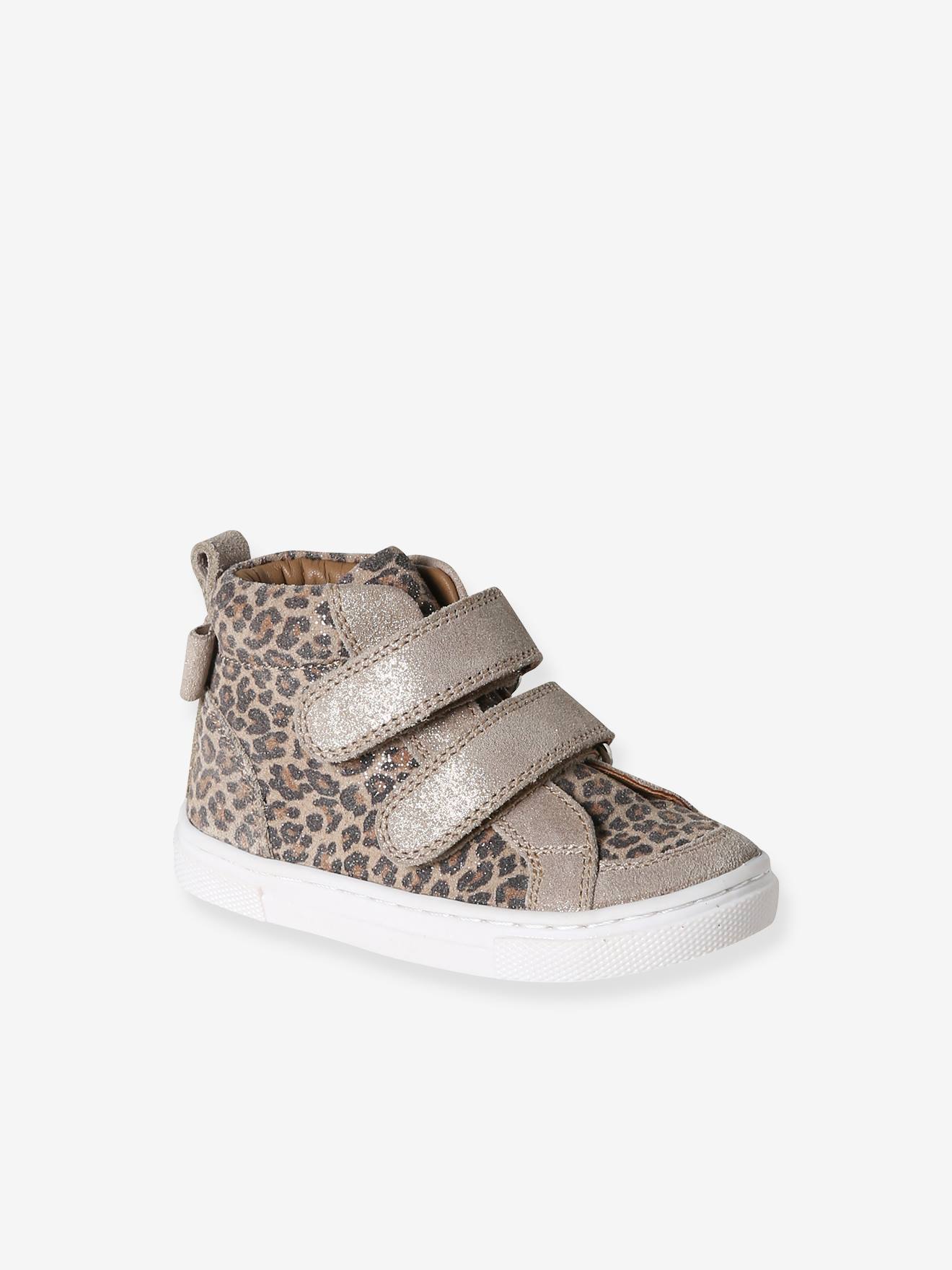 Hoge leren sneakers voor baby beige, bedrukt afbeelding
