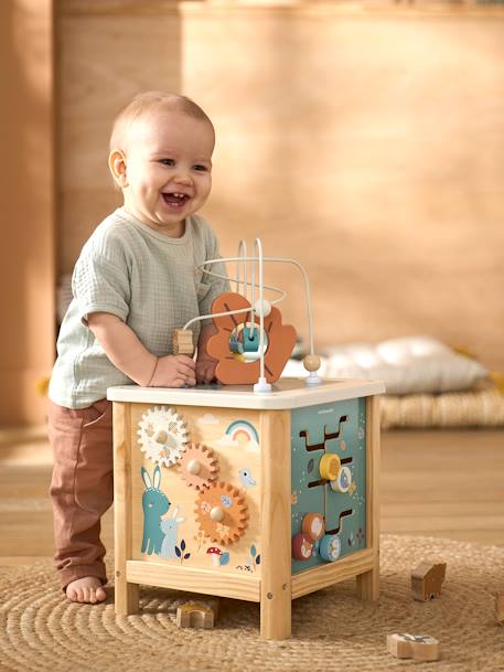 Grote houten activiteitenkubus Beige LOVELY FARM+blauw+roze+Tanzania - vertbaudet enfant 