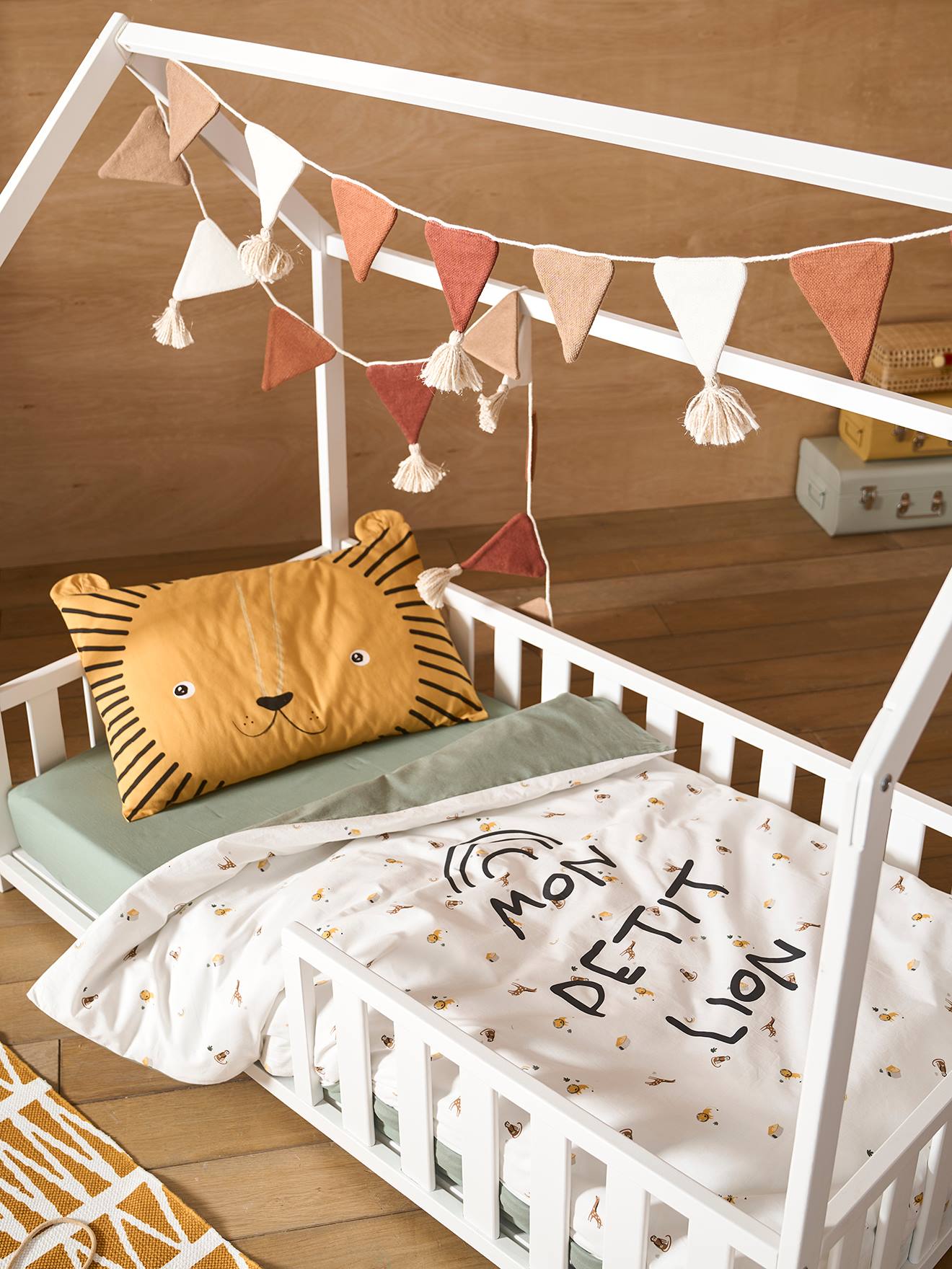 Dekbed baby Mon petit lion ivoor met print / groen