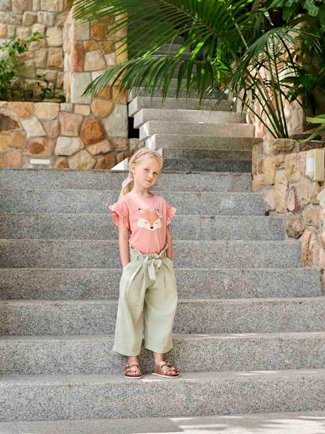 Wijde korte broek 'paperbag' voor meisjes, van katoengaas beige+lila+oudroze+saliegroen+wit - vertbaudet enfant 