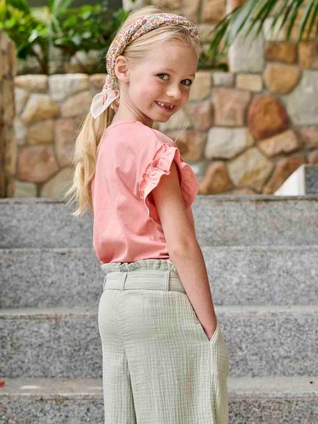 Wijde korte broek 'paperbag' voor meisjes, van katoengaas beige+lila+oudroze+saliegroen+wit - vertbaudet enfant 