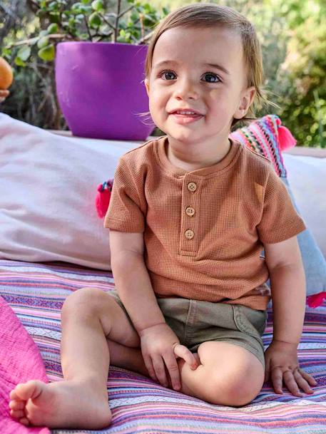 Tunesisch baby-T-shirt met smokwerk kaki+kameel - vertbaudet enfant 