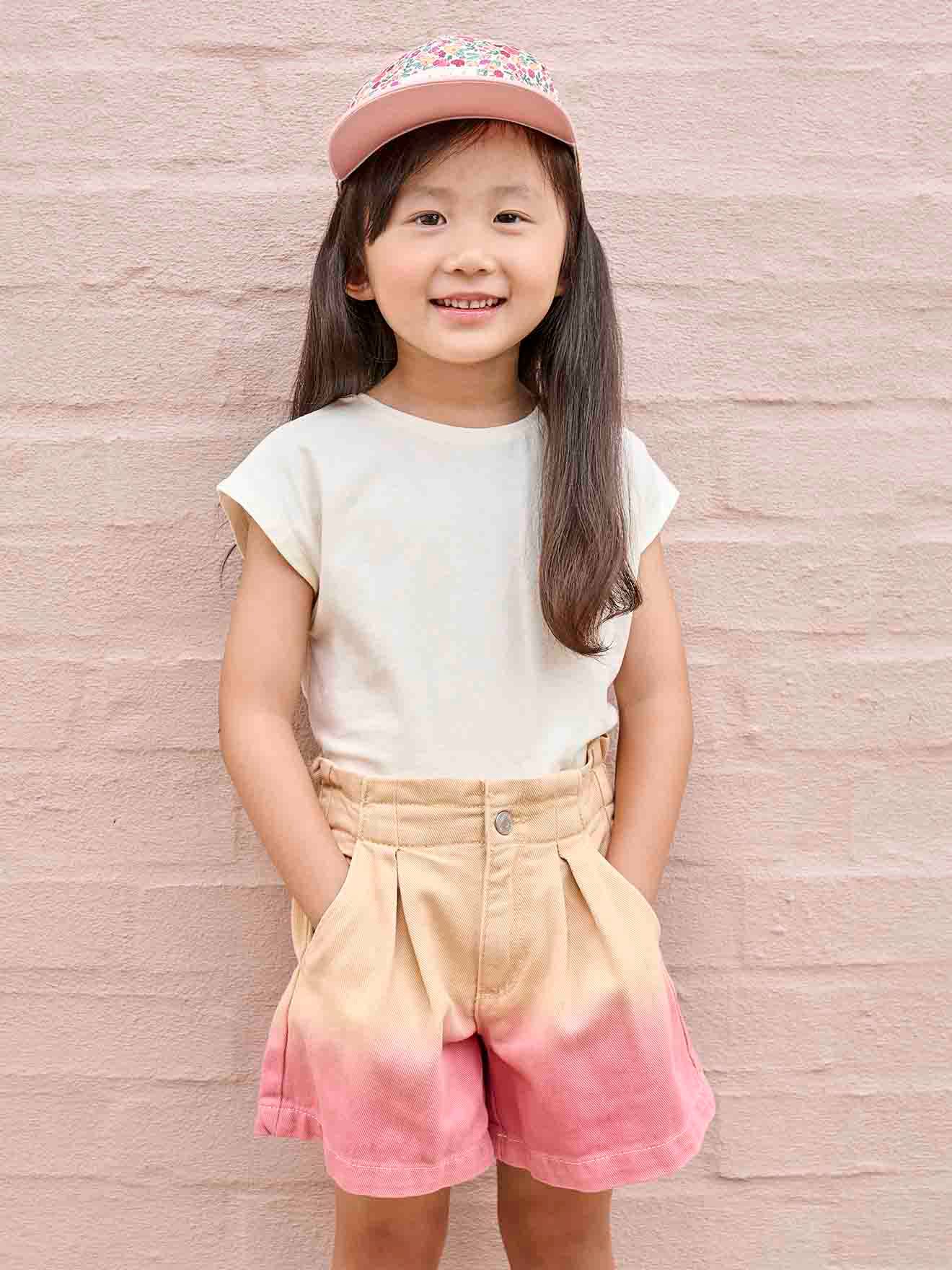 Meisjesshorts met dip dye-effect van canvas perzik