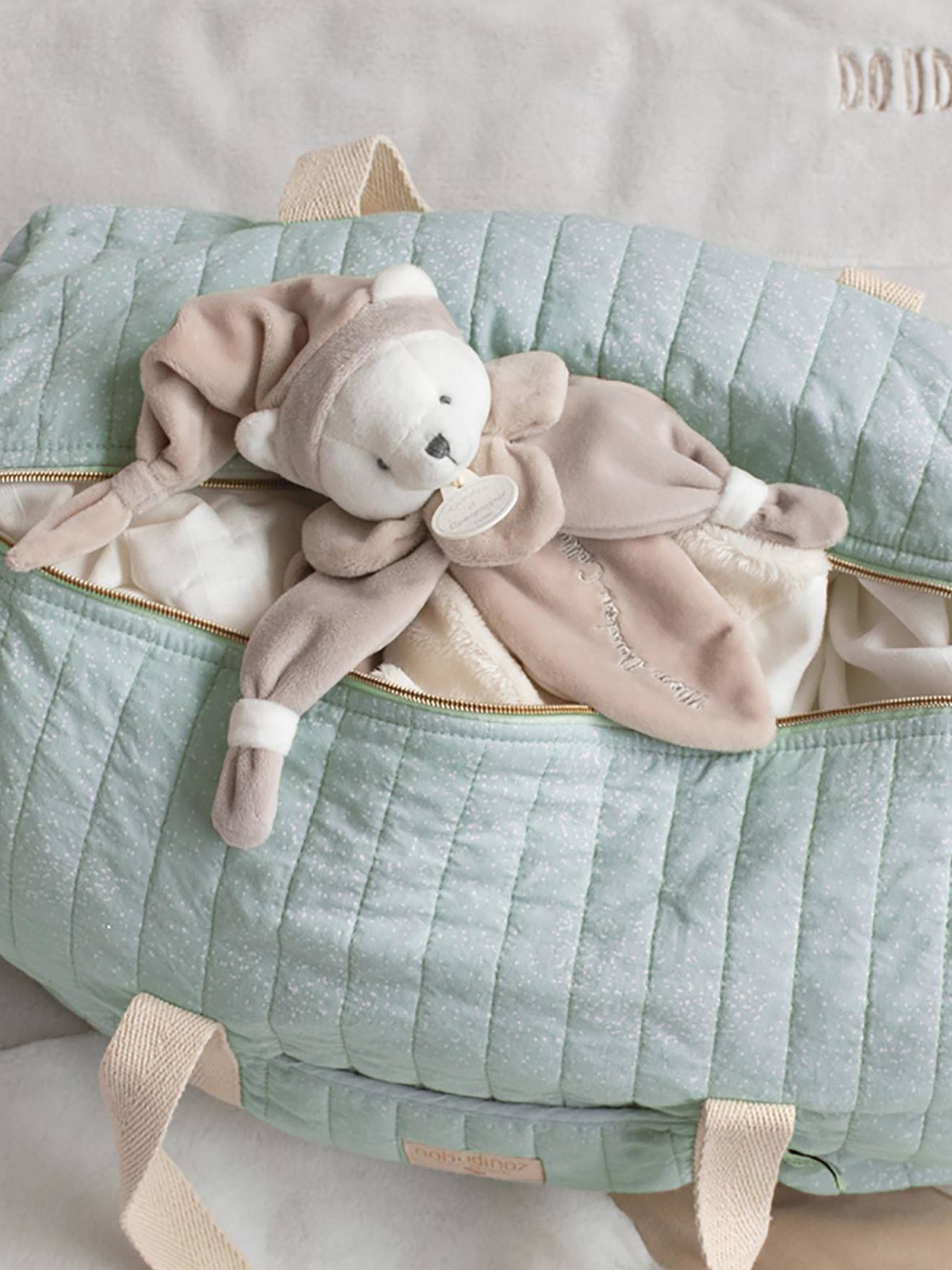 Vierkante teddybeerknuffel 24cm collector - DOUDOU ET COMPAGNIE taupe