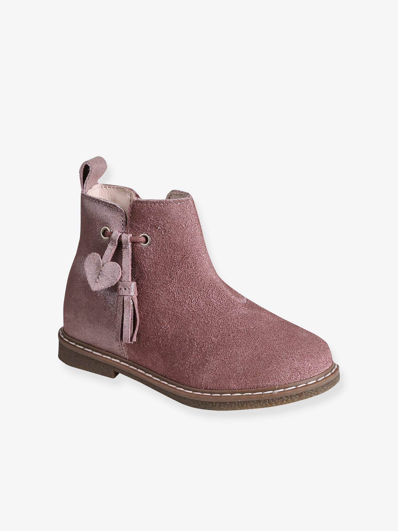 Leren boots met pompon kleutercollectie meisjes rozen