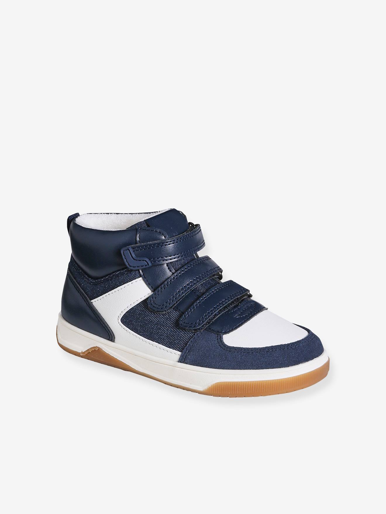 Hoge kindersneakers met klittenband ongewassen denim