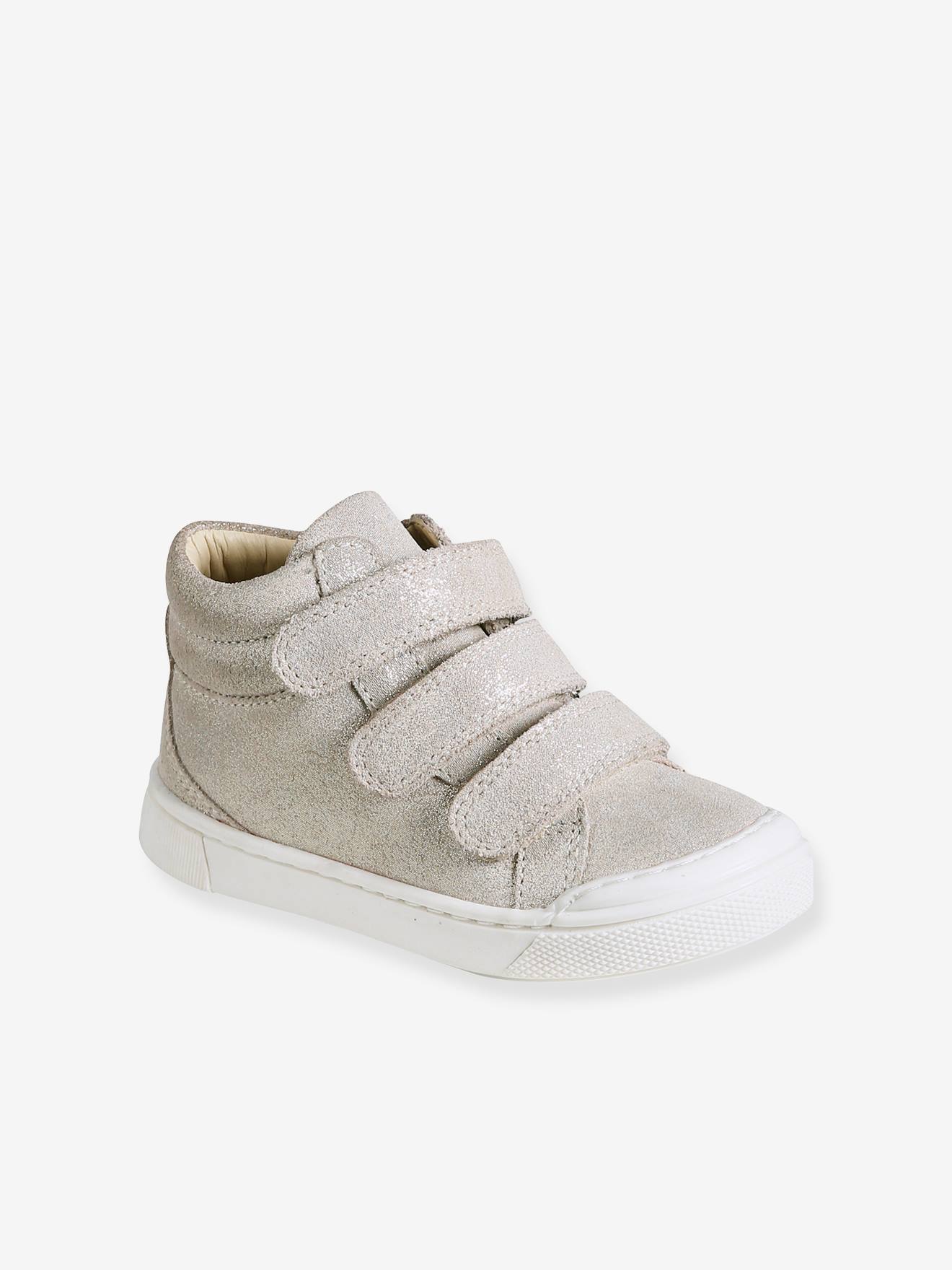 Leren MID-sneakers met klittenband, kleutercollectie meisjes goud