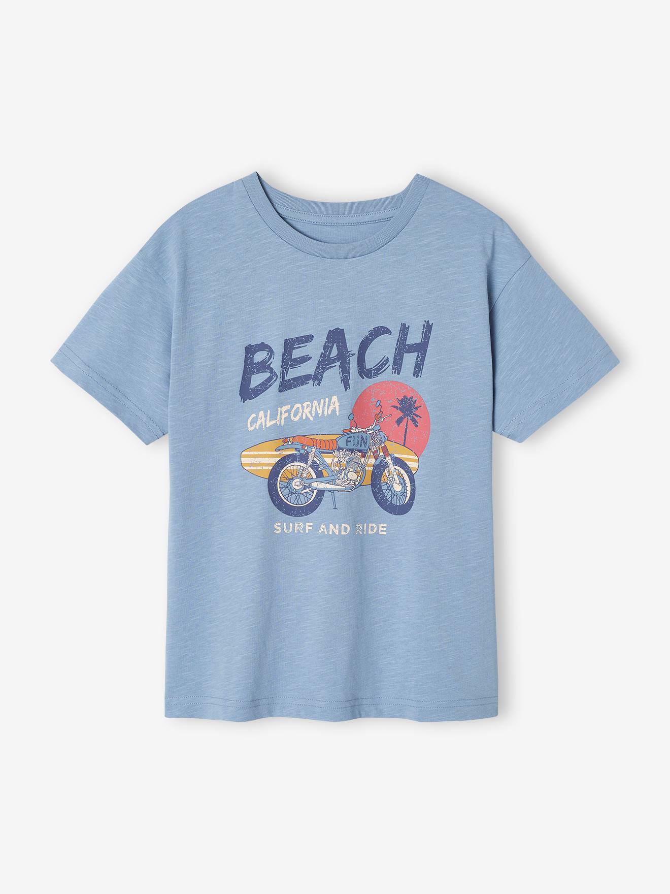 Jongensshirt met motief 'surf and ride' hemelsblauw