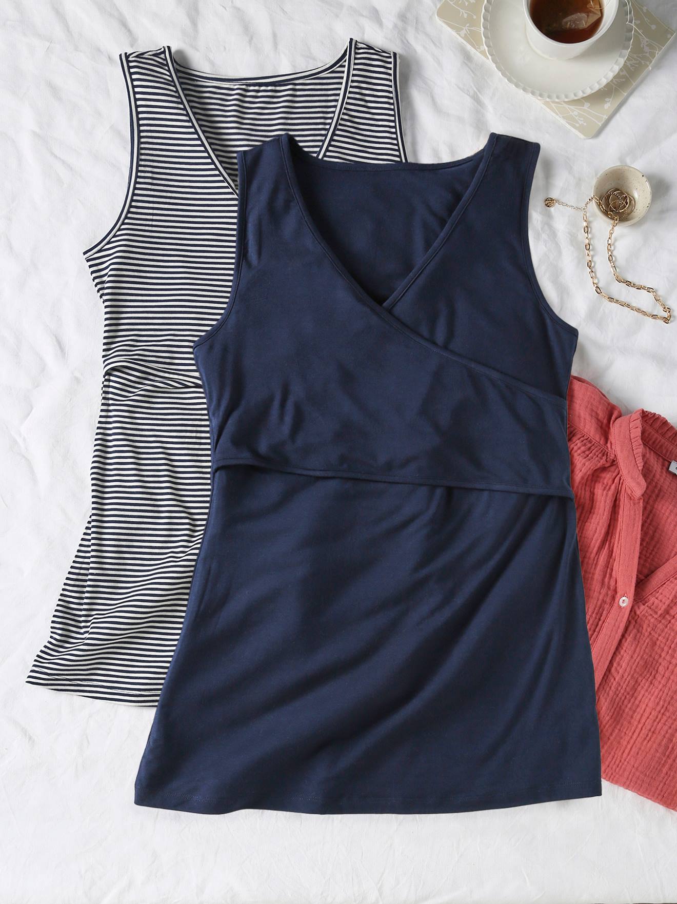Set van 2 zwangerschapstopjes gekruisd effect Fiona ENVIE DE FRAISE marineblauw